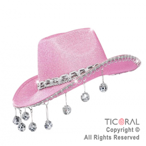SOMBRERO COWBOY GLITTER DISCO ROSA x 1